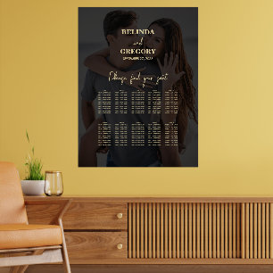 Black Gold Photo Overlay Wedding Seating Chart
