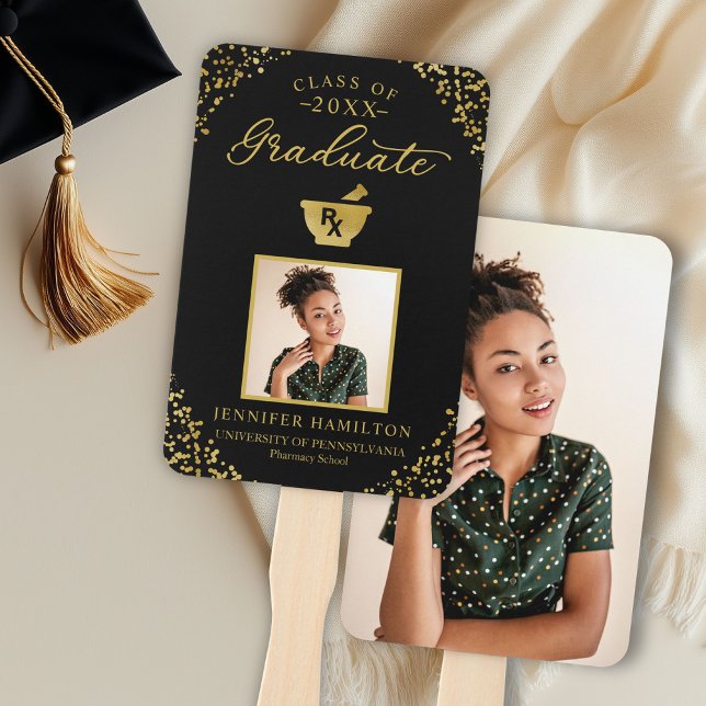 Black Gold Photo Pharmacy School Graduation Hand Fan (Creator Uploaded)