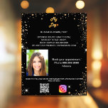Black gold photo qr code instagram business logo flyer<br><div class="desc">Personalise and add your business logo,  name,  address,  your text,  photo,  your own QR code to your instagram account. Black background,  white text. Decorated with faux gold glitter sparkles.</div>