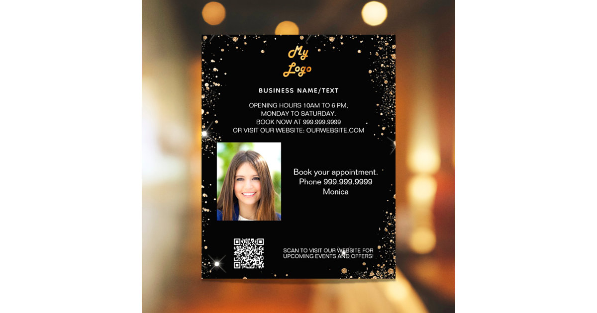 Black gold photo qr code promotion business logo flyer Zazzle