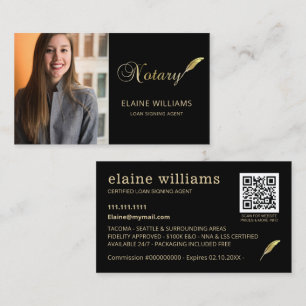 Black Gold Photo QR Notary Loan Signing Agent Business Card
