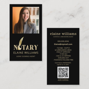 Black Gold Photo QR Notary Loan Signing Agent Business Card