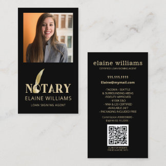 Black Gold Photo QR Notary Loan Signing Agent   Business Card