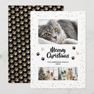 Black Gold Photo Snow Paws Meowy Christmas Card