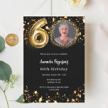 Black gold photo stars 60th birthday invitation<br><div class="desc">A modern,  stylish photo invitation for a 60th birthday party.  A classic black background,  decorated with faux gold stars. Personalise and add your party details.</div>