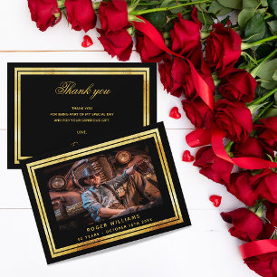Black gold photo thank you card