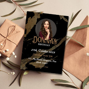 Black Gold Photographic Birthday Party Invitation