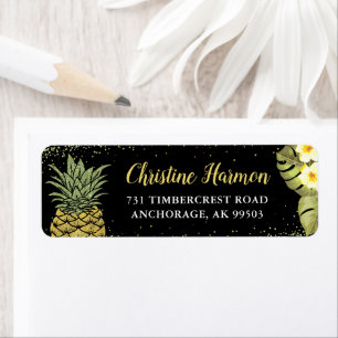Black Gold Pineapple Floral Return Address Label