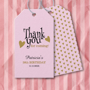 Black Gold Pink 50th Birthday Thank You Favour Gift Tags
