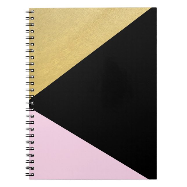 Black Gold & Pink Colour Block Mod Glam Triangles Notebook (Front)