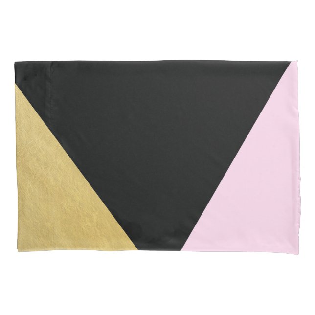 Black Gold & Pink Colour Block Mod Glam Triangles Pillowcase (Front)