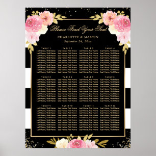 Black Gold Pink Floral Wedding Seating Chart 12