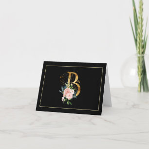 BLACK GOLD & PINK MONOGRAM  INITIAL B NOTE CARD