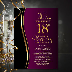 Black Gold Pink Surprise 18th Birthday Invitation