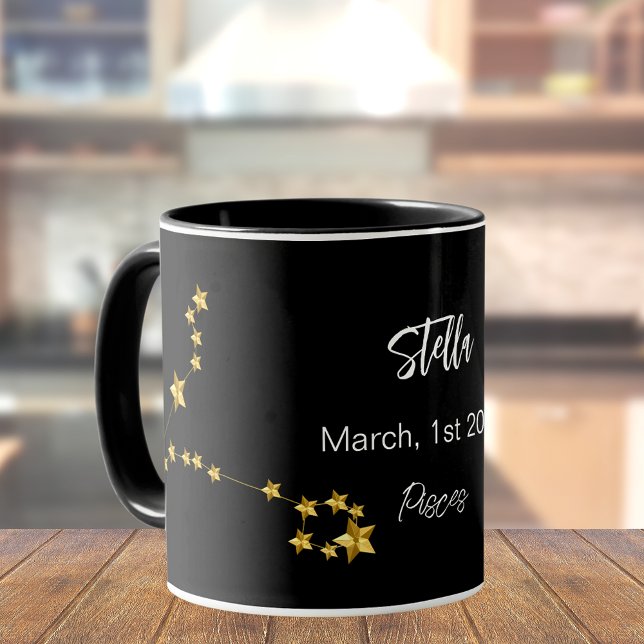 Black gold Pisces star constellation birthday Mug (Creator Uploaded)