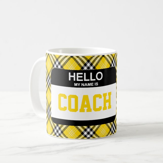 Black Gold Plaid COACH Name Tag  Coffee Mug (Front Left)