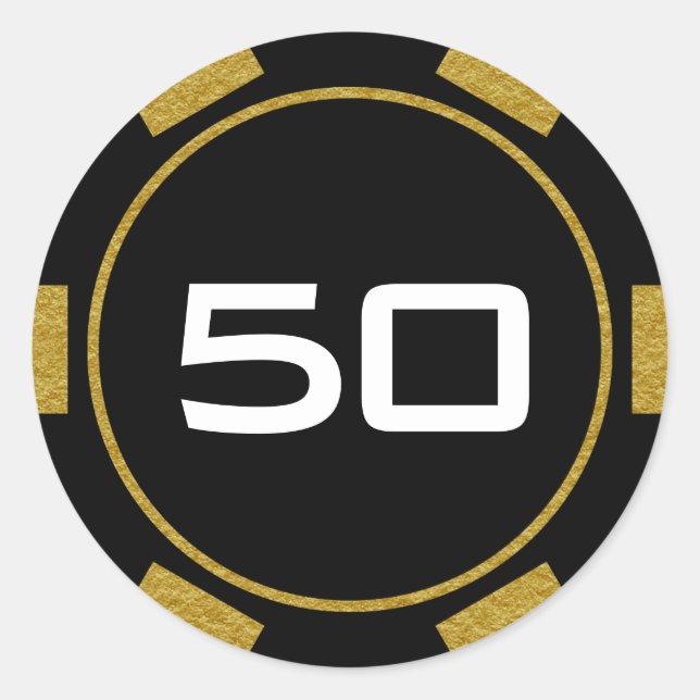 Black Gold Poker Chip Casino Birthday Number Classic Round Sticker (Front)
