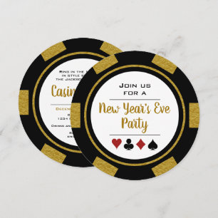 Black Gold Poker Chip Casino Night New Year's Eve Invitation