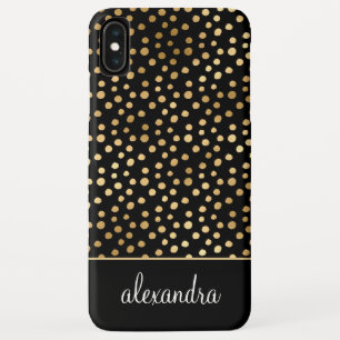 Black - Gold Polka Dot Pattern Monogram iPhone XS Max Case