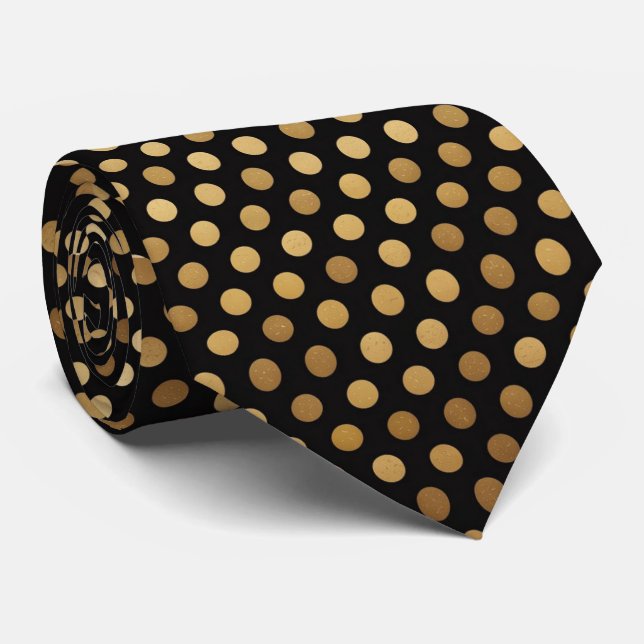 Black & Gold Polka Dot  Tie (Rolled)