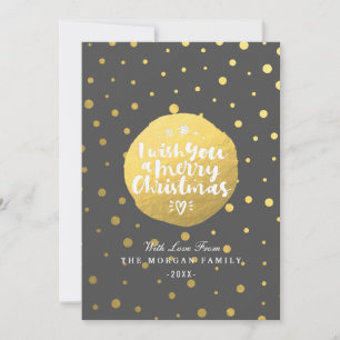 Black Gold Polka Dots Merry Christmas Script Photo Holiday Card