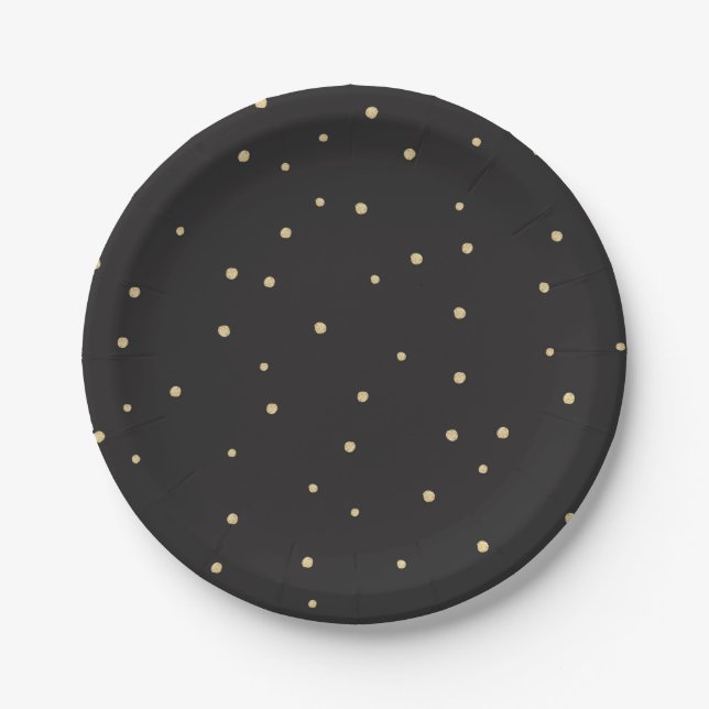 Black & Gold polkadot Disposable Party Paper Plate (Front)
