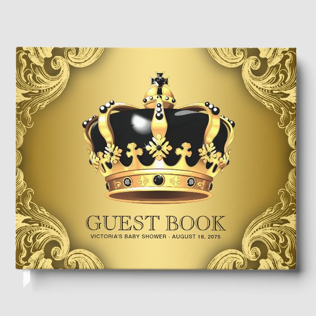Black Gold Prince Baby Shower Event Guest Book (Front)