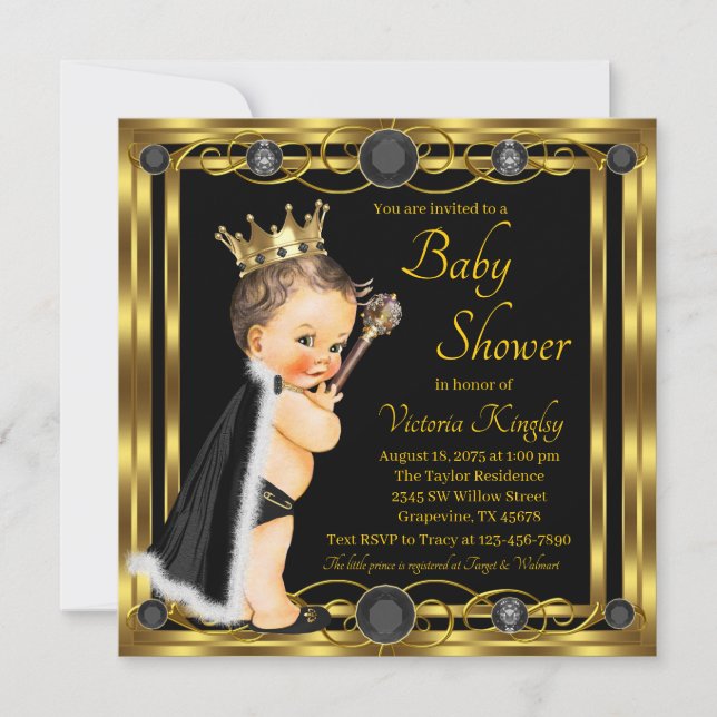 Black Gold Prince Baby Shower Invitation (Front)