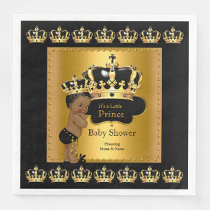 Black Gold Prince Crown Baby Shower Ethnic Napkin