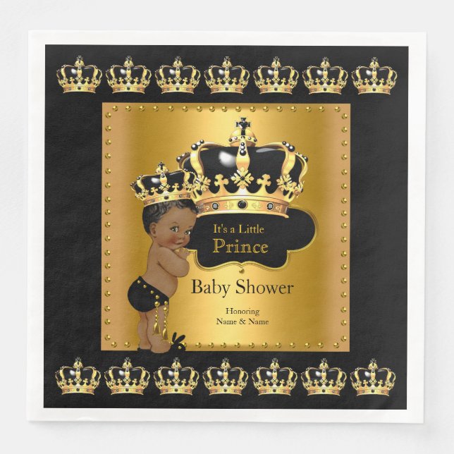 Black Gold Prince Crown Baby Shower Ethnic Napkin (Front)
