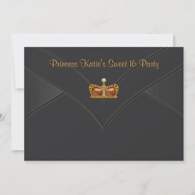 Black Gold Princess Crown Sweet 16 Party Invitation (Front)