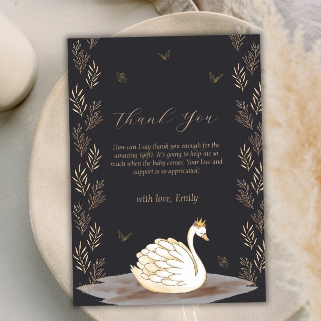 Black Gold Princess Swan Butterfly Baby Shower  Thank You Card (Black Gold Princess Swan Butterfly Baby Shower Thank You Card)
