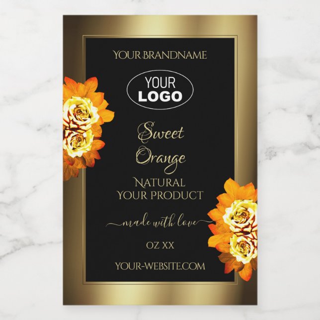 Black Gold Product Labels Leafy Orange Roses Logo (Single Label)