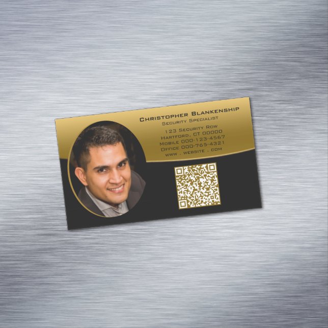 Black Gold Professional Custom Photo QR Code Magnetic Business Card (In Situ)