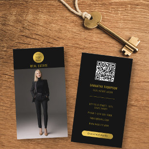Black & Gold Professional Photo Real Estate Agent Business Card