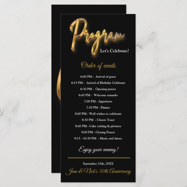 Black & Gold Program 3d Gold Tex Minimalist Design Menu (Front/Back)