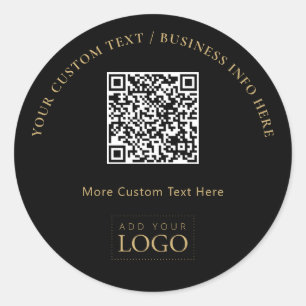 Black & Gold Promotional Business Logo QR Code  Classic Round Sticker