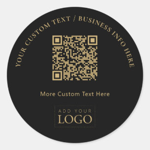 Black & Gold Promotional Business Logo QR Code  Classic Round Sticker