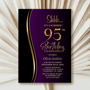 Black Gold Purple Surprise 95th Birthday Invitation