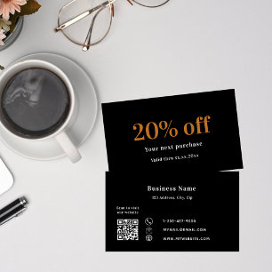Black gold qr code business discount card