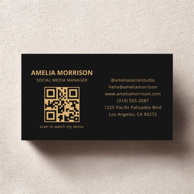 Black Gold QR Code Minimalist Professional Business Card (Creator Uploaded)