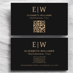Black Gold QR Code Monogram Minimalist  Business Card
