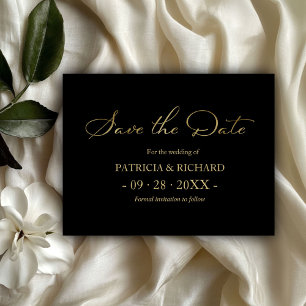 Black Gold QR Code Wedding Save The Date Postcard