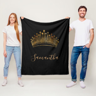 Black gold queen princess tiara crown name fleece blanket