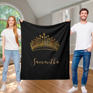 Black gold queen princess tiara crown name fleece blanket