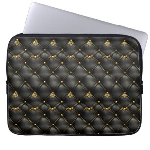 Black Gold Quilted Leather Pattern Laptop Sleeve