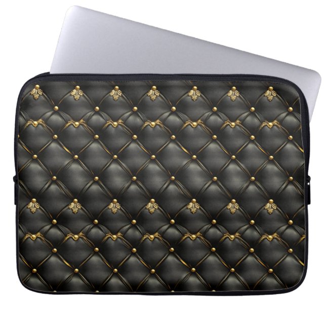 Black Gold Quilted Leather Pattern Laptop Sleeve (Front)