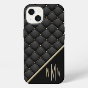 Black Gold Quilted Pattern Monogram iPhone 13 Case