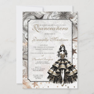 Black & Gold Quinceañera Girl Invitation