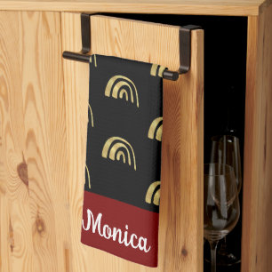 Black & Gold rainbow custom name Tea Towel